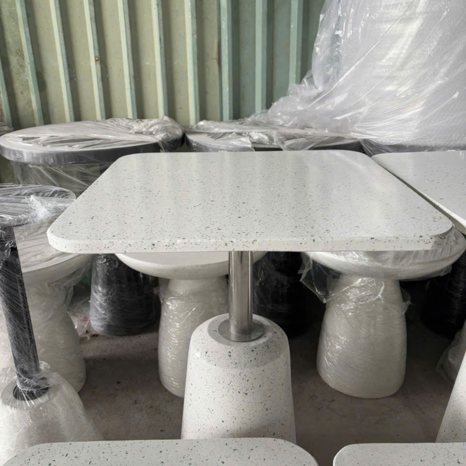 Bàn cà phê Terrazzo inox mặt vuông