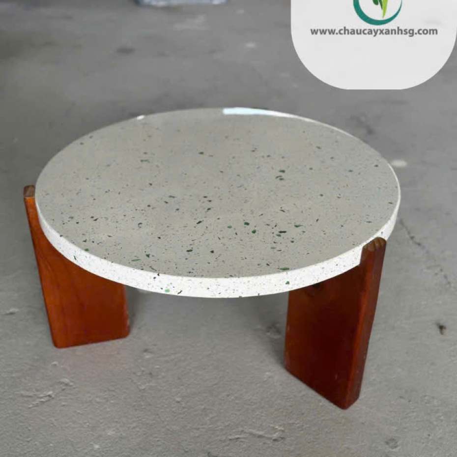 Bàn Sofa Chân Gỗ Mặt Đá Terrazzo