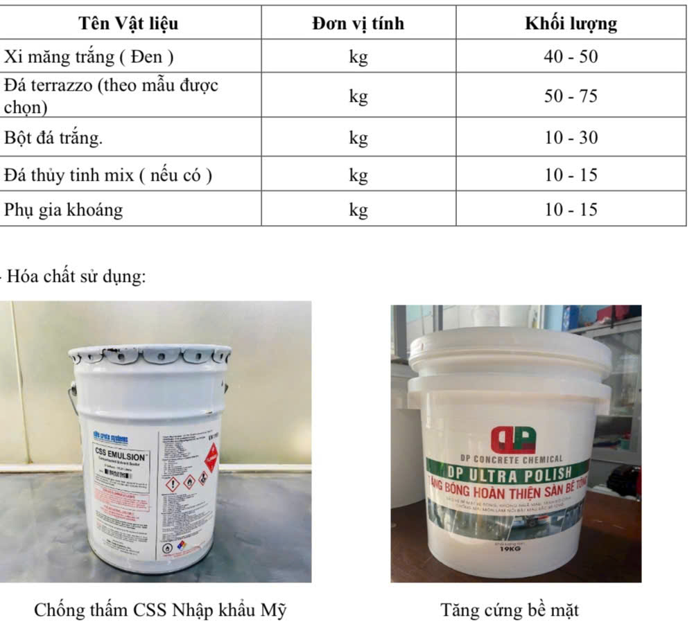 Pha trộn vật liệu terrazzo