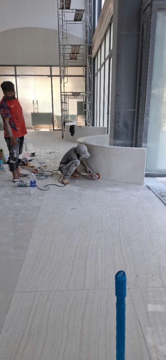 đội ngũ thi công ghế đá terrazzo hồ tràm